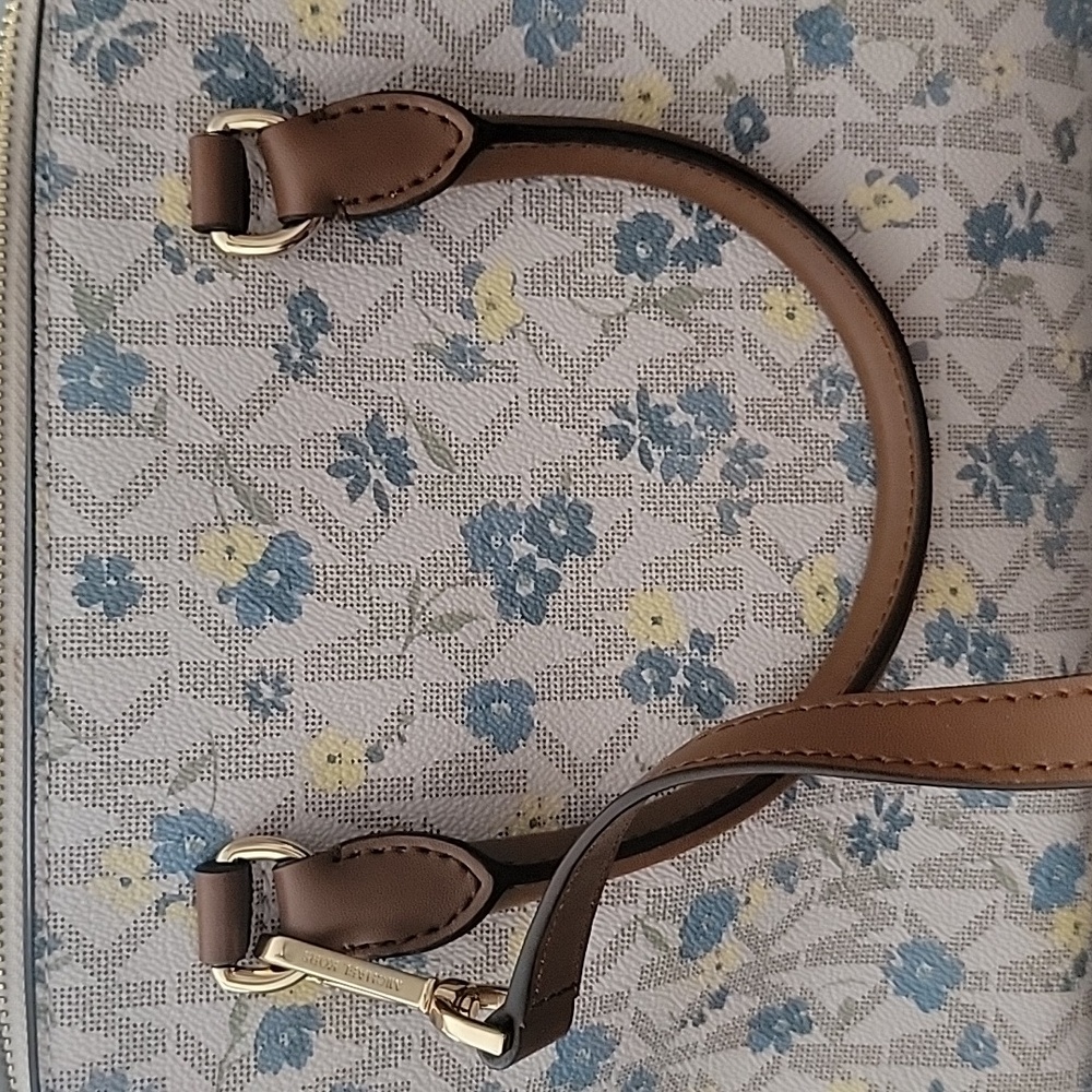 Michael Kors Blue and Cream Satchel with Floral Design - Picture 2 of 5